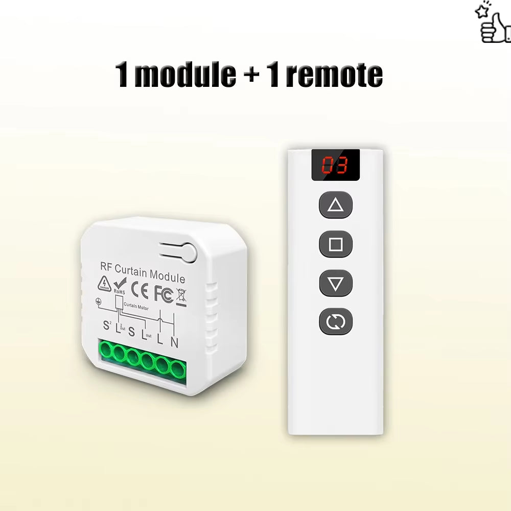 433 MHz RF Curtain Switch Module for AC 220V, 10A Motorized Roller Shutter Control with Wireless Remote