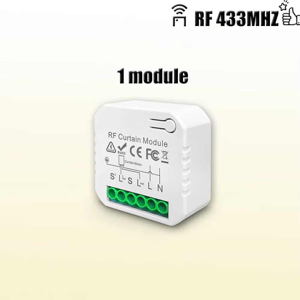 433 MHz RF Curtain Switch Module for AC 220V, 10A Motorized Roller Shutter Control with Wireless Remote