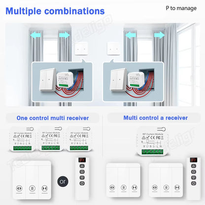 433 MHz RF Curtain Switch Module for AC 220V, 10A Motorized Roller Shutter Control with Wireless Remote
