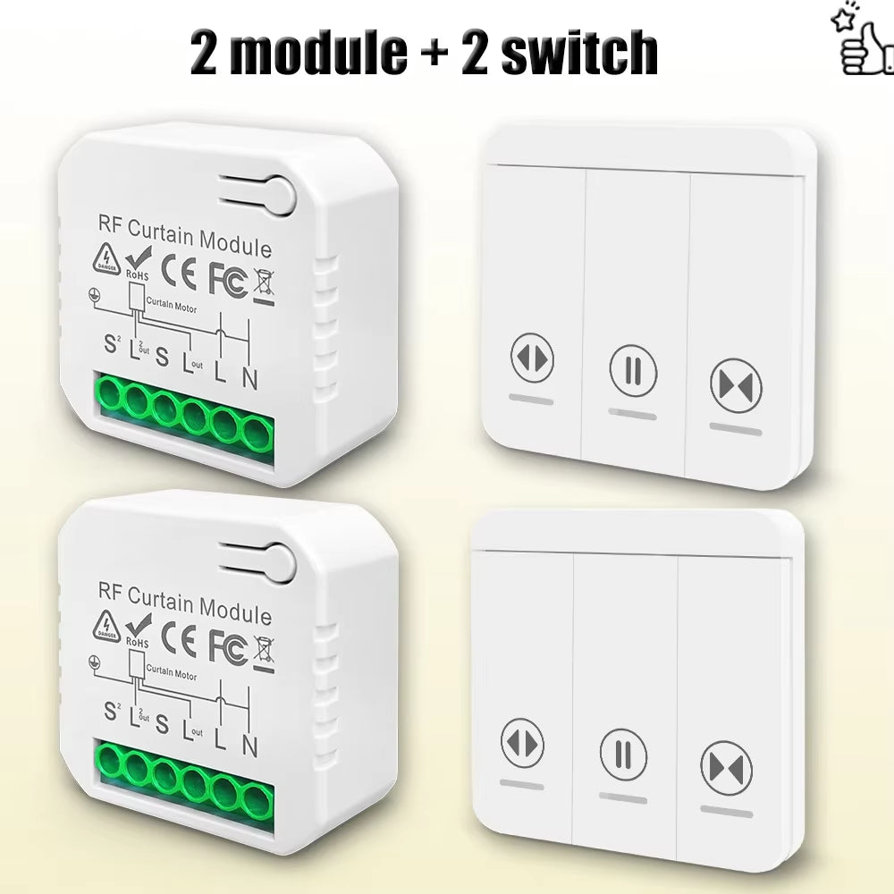 433 MHz RF Curtain Switch Module for AC 220V, 10A Motorized Roller Shutter Control with Wireless Remote