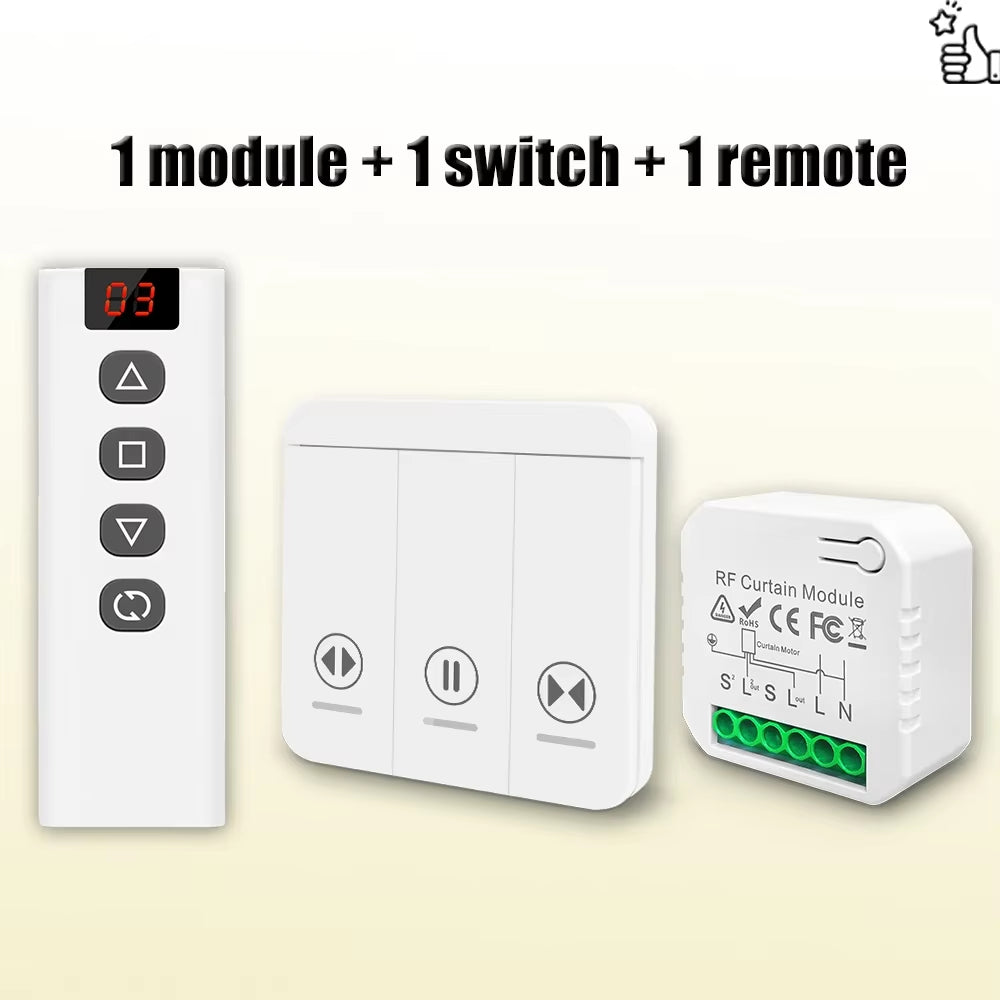 433 MHz RF Curtain Switch Module for AC 220V, 10A Motorized Roller Shutter Control with Wireless Remote