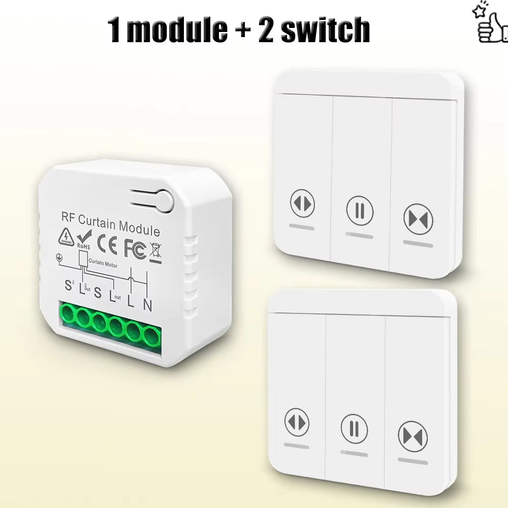 433 MHz RF Curtain Switch Module for AC 220V, 10A Motorized Roller Shutter Control with Wireless Remote