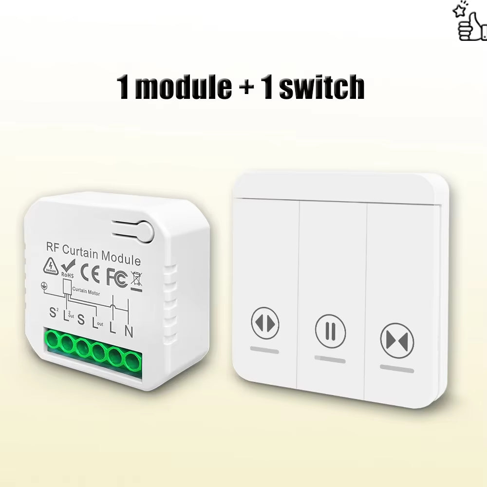 433 MHz RF Curtain Switch Module for AC 220V, 10A Motorized Roller Shutter Control with Wireless Remote