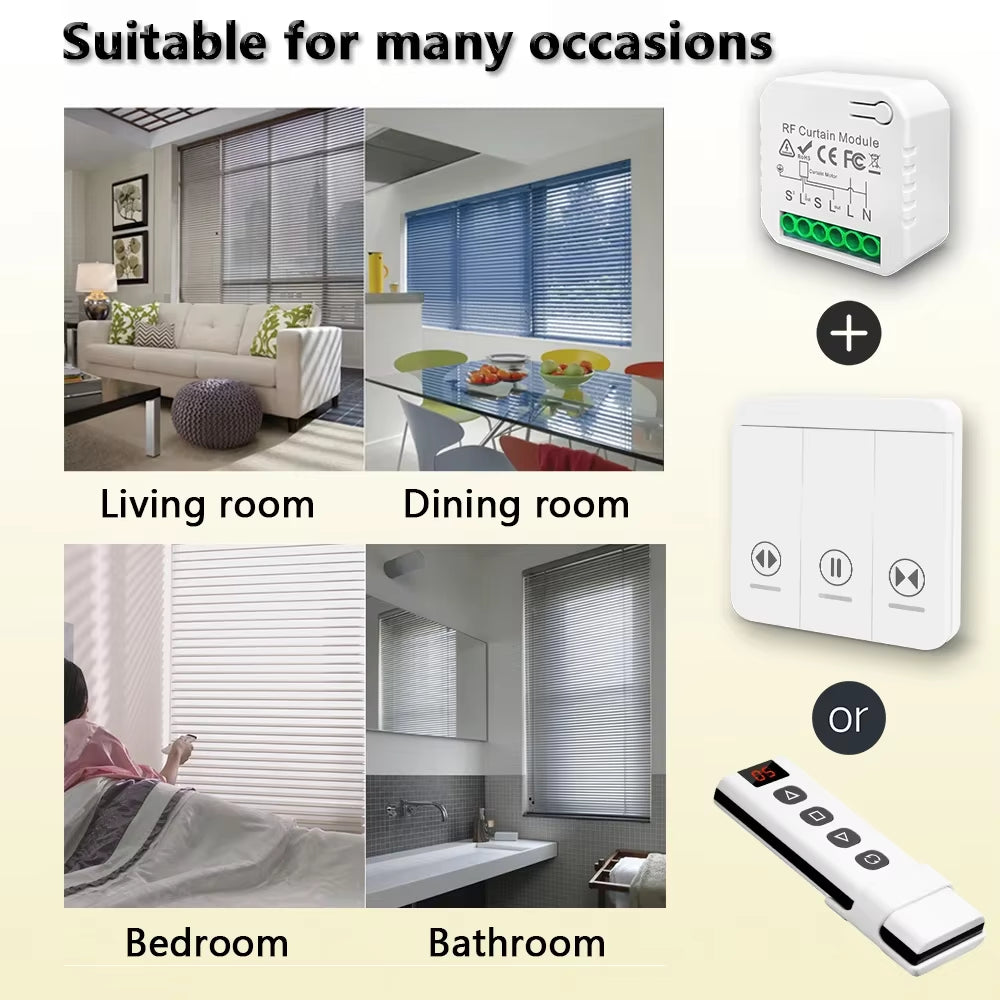 433 MHz RF Curtain Switch Module for AC 220V, 10A Motorized Roller Shutter Control with Wireless Remote